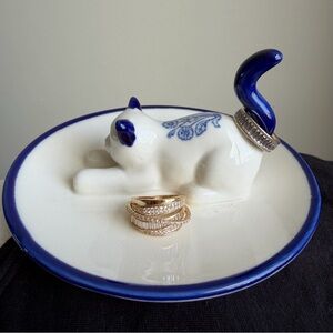NEW Jewelry Organizer Ceramic Cat Ring Holder Storage Rings Necklaces Travel